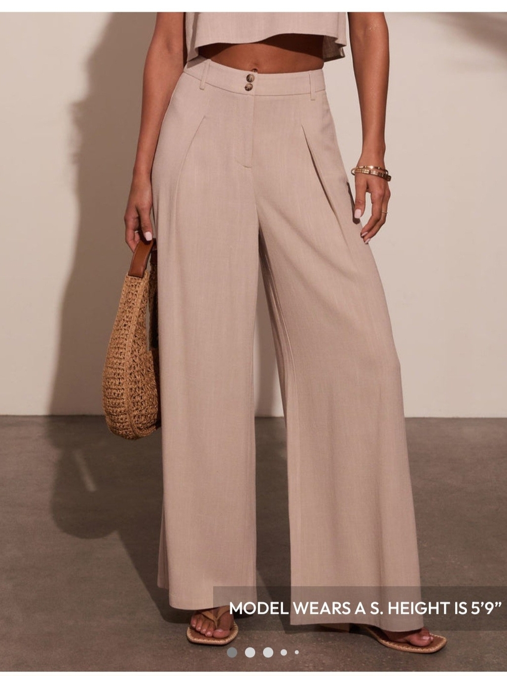 Vici Beige Wide-Leg High-Waist Trousers